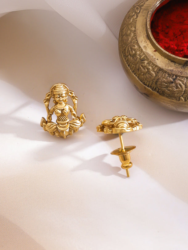 Gold Toned Laxmi Motif Pendant Necklace