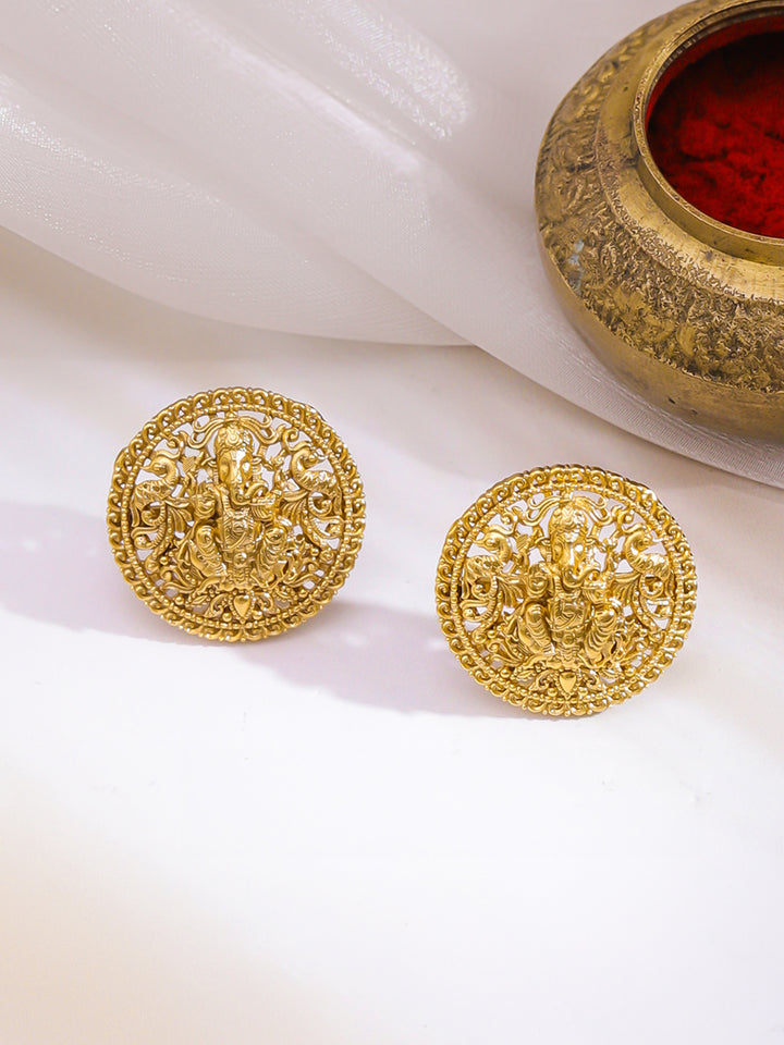 Rubans 22K Gold-Plated Lakshmi Temple Pendant Necklace Set with Stud Earrings