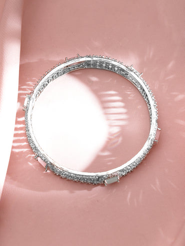 Set of 2 Rhodium-Plated Light Pink & Mint Green Gemstone CubicZirconia Studed Bangle