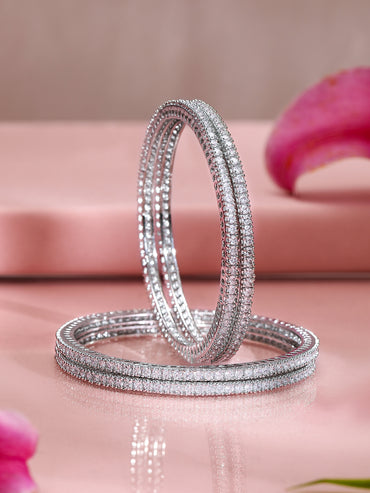 Rubans Set Of 4 Rhodium Plated CZ Studded Bangles