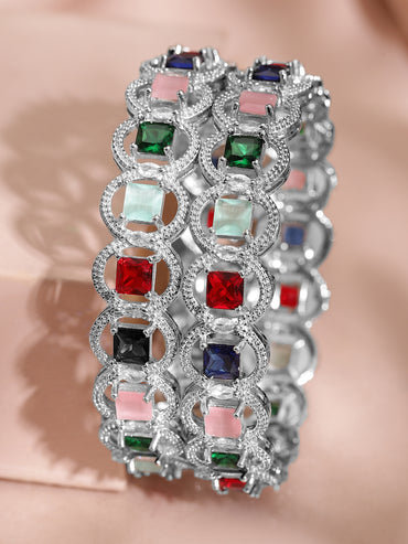 Vibrant American Diamond Silver Bangles