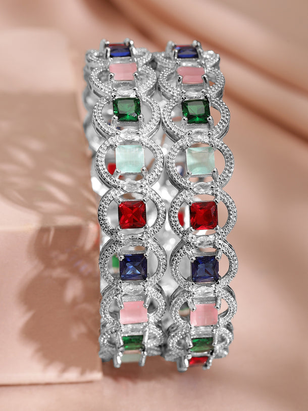 Vibrant American Diamond Silver Bangles