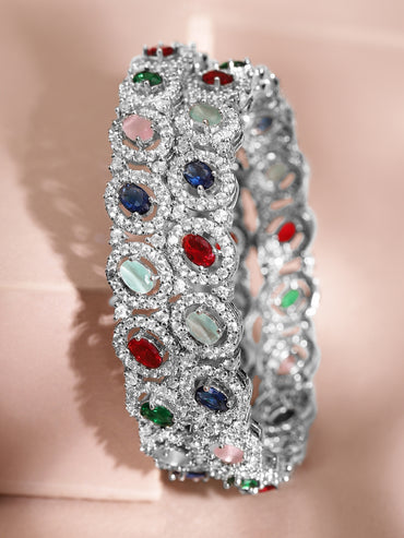 Rubans Rhodium-Plated Multicolor Cubic Zirconia Studded Premium set of 2 Bangles