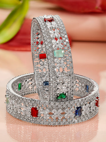 Blooming Colours in Silver Bangles