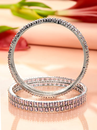 Rubans Set of 4 Rhodium-Plated Lavender Cubic Zirconia Studded Handcrafted Premium Bangles