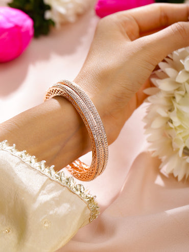Rubans Set of 2 22K Rose Gold-Plated Cubic Zirconia Studded Handcrafted Premium Bangles