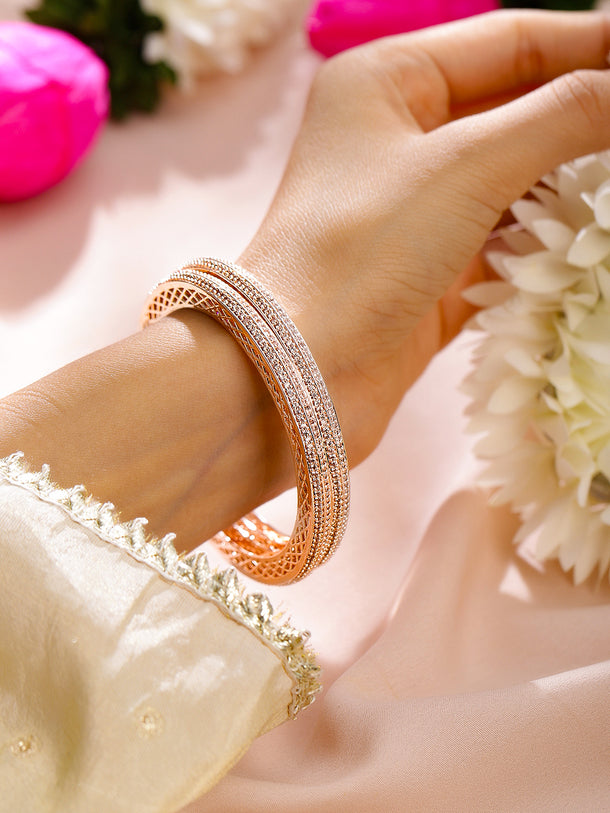 Rubans Set of 2 22K Rose Gold-Plated Cubic Zirconia Studded Handcrafted Premium Bangles
