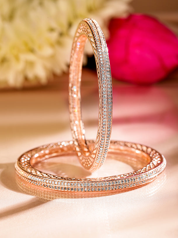 Rubans Set of 2 22K Rose Gold-Plated Cubic Zirconia Studded Handcrafted Premium Bangles