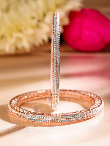 Rubans Set of 2 22K Rose Gold-Plated Cubic Zirconia Studded Handcrafted Premium Bangles