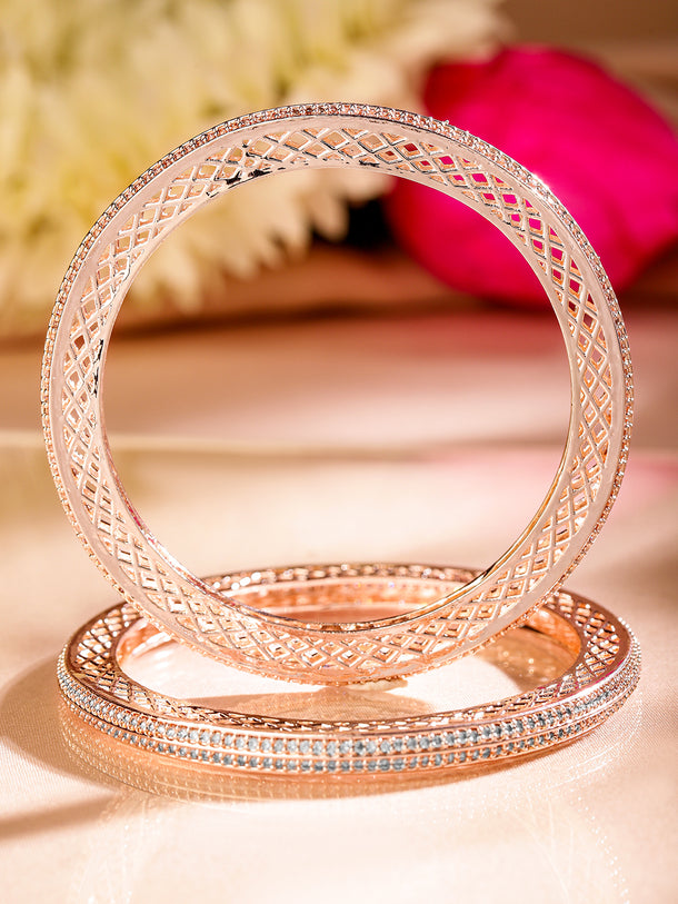 Rubans Set of 2 22K Rose Gold-Plated Cubic Zirconia Studded Handcrafted Premium Bangles