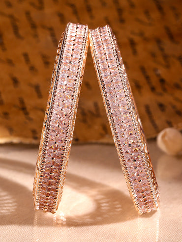 Rubans Set of 2 18K Rose Gold-Plated White Cubic Zirconia Studded Luxe Bangles for Women