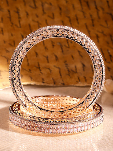 Rubans Set of 2 18K Rose Gold-Plated White Cubic Zirconia Studded Luxe Bangles for Women