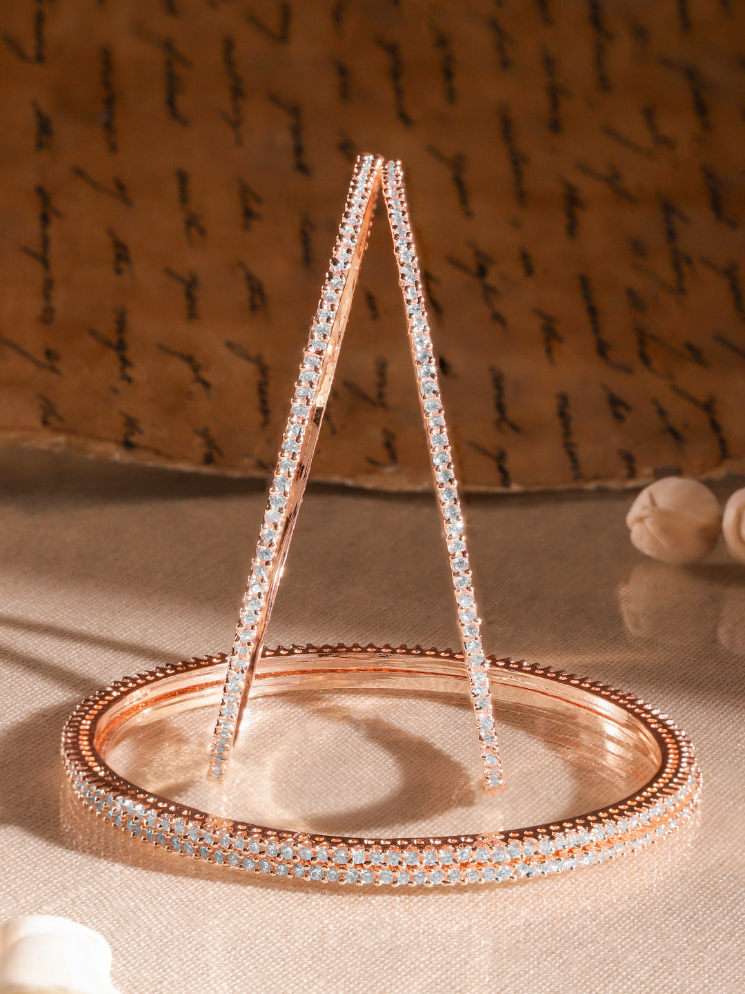 Rubans Set of 4 22K Rose Gold-Plated Sparkling White Cubic Zirconia Stones Premium Bangle