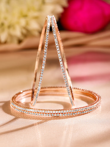 Rubans Set of 4  22K Rose Gold-Plated Sparkling White Cubic Zirconia Stones Premium Bangle