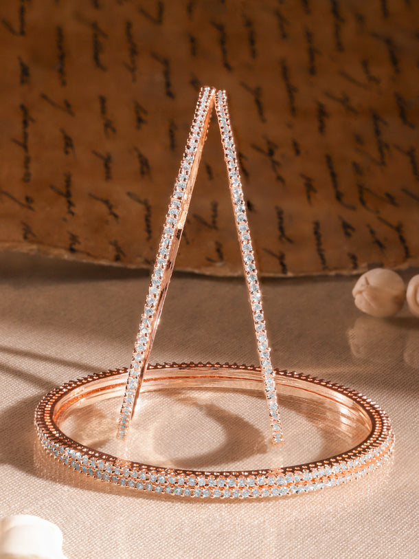 Rubans Set of 4 22K Rose Gold-Plated Sparkling White Cubic Zirconia Stones Premium Bangle