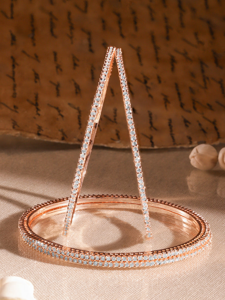 Rubans Set of 4 22K Rose Gold-Plated Sparkling White Cubic Zirconia Stones Premium Bangle