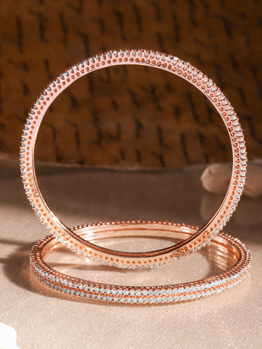 Rubans Set of 4 22K Rose Gold-Plated Sparkling White Cubic Zirconia Stones Premium Bangle