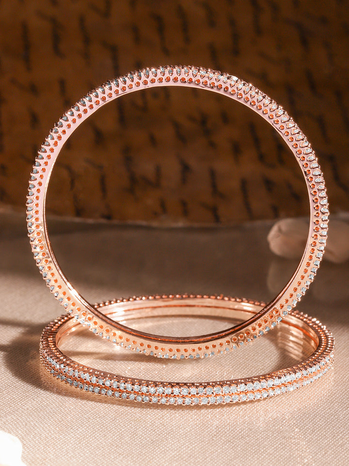 Rubans Set of 4 22K Rose Gold-Plated Sparkling White Cubic Zirconia Stones Premium Bangle