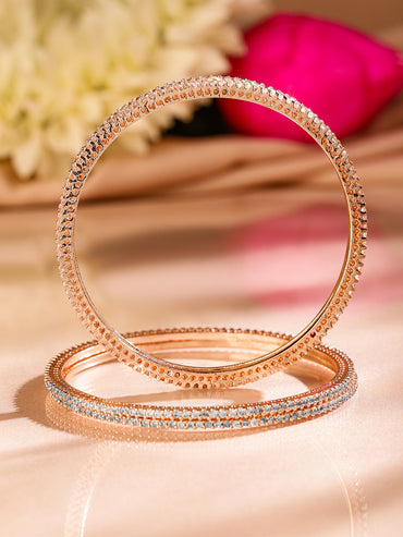 Rubans Set of 4  22K Rose Gold-Plated Sparkling White Cubic Zirconia Stones Premium Bangle