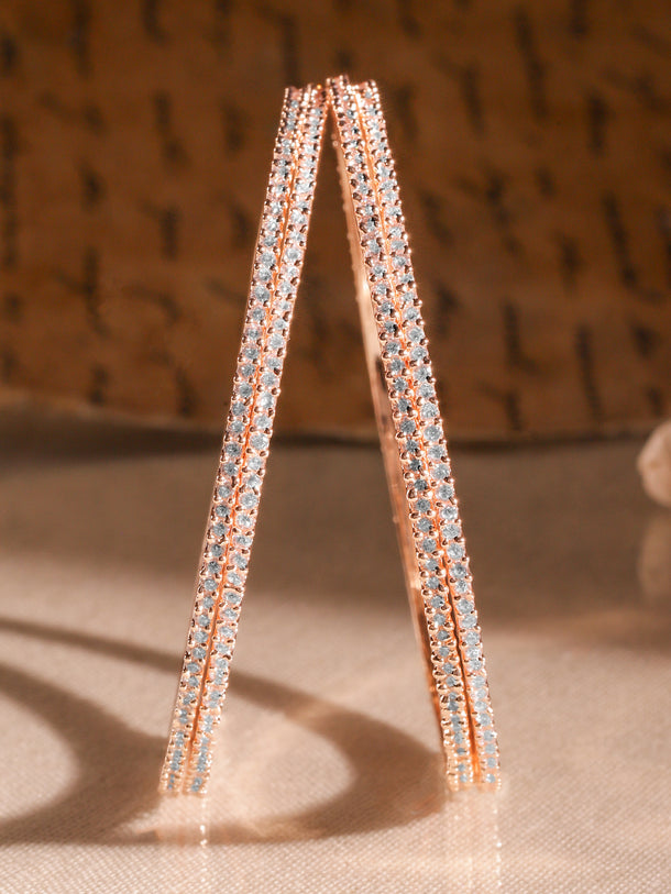 Rubans Set of 4 22K Rose Gold-Plated Sparkling White Cubic Zirconia Stones Premium Bangle