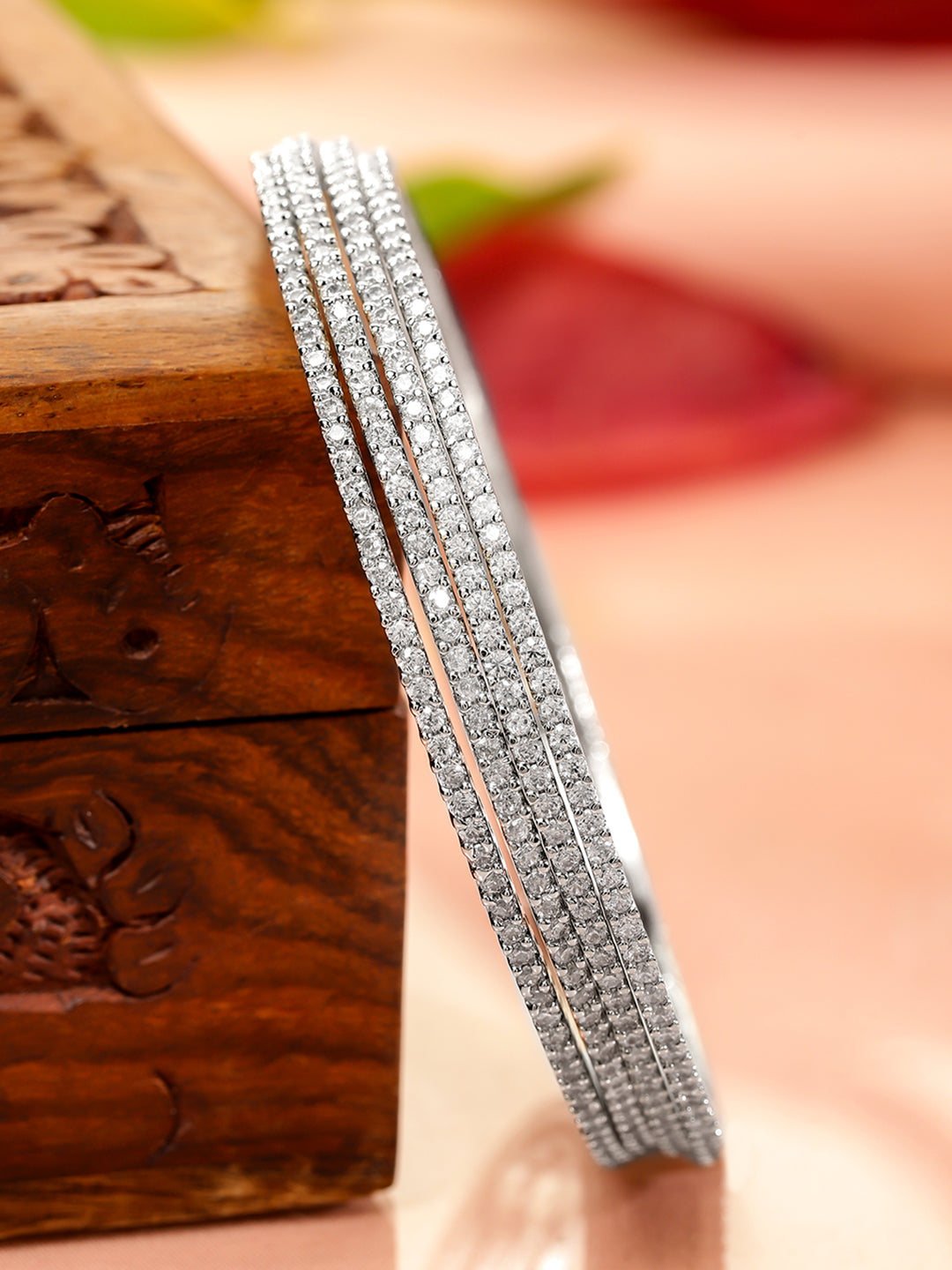 Rubans Set of 4 Rhodium-Plated Sparkling White Cubic Zirconia Stones Handcrafted Premium Bangles