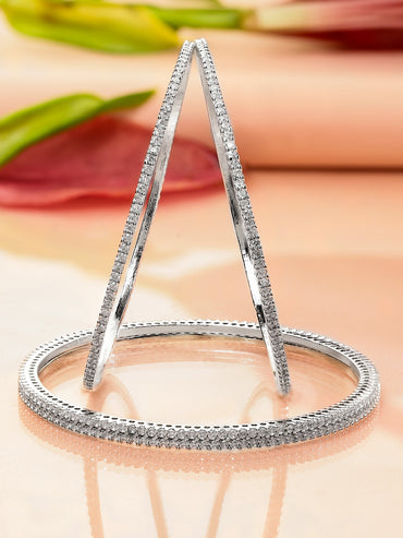 Rubans Set of 4 Rhodium-Plated Sparkling White Cubic Zirconia Stones Handcrafted Premium Bangles
