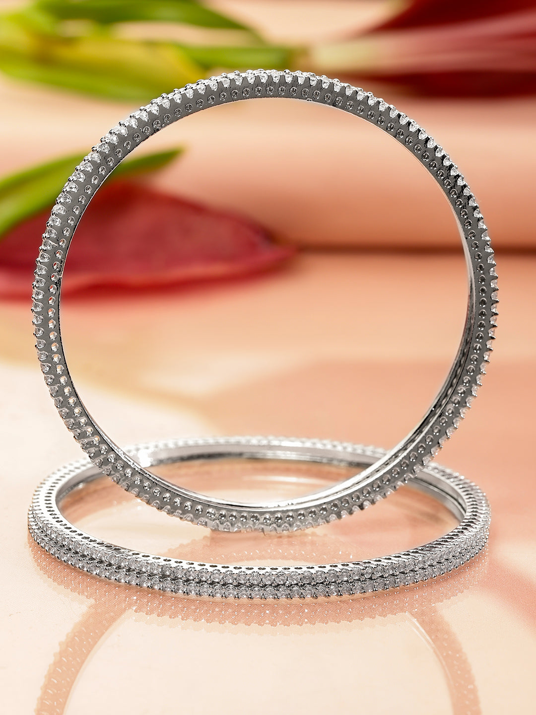 Rubans Set of 4 Rhodium-Plated Sparkling White Cubic Zirconia Stones Handcrafted Premium Bangles
