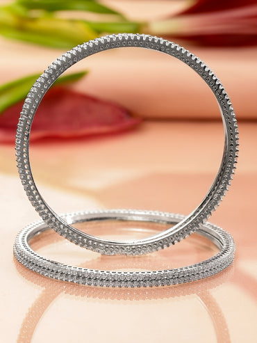 Rubans Set of 4 Rhodium-Plated Sparkling White Cubic Zirconia Stones Handcrafted Premium Bangles