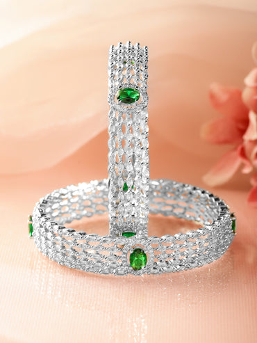 Green Studded Crystal Bangles Set Of 2