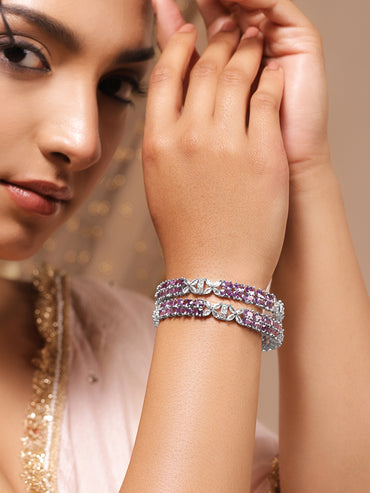 Rubans Set of 2 Rhodium-Plated Zircon-Studded Bangles