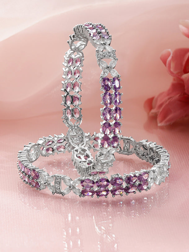 Rubans Set of 2 Rhodium-Plated Zircon-Studded Bangles