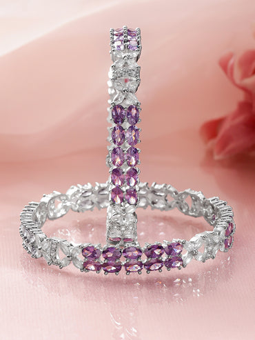 Rubans Set of 2 Rhodium-Plated Zircon-Studded Bangles