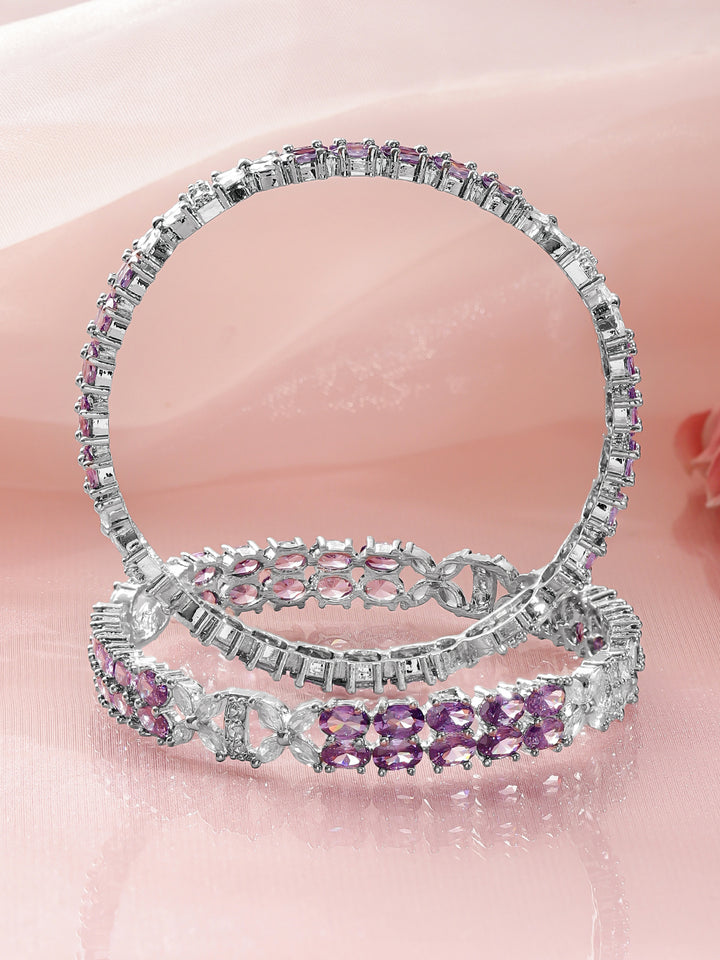 Rubans Set of 2 Rhodium-Plated Zircon-Studded Bangles