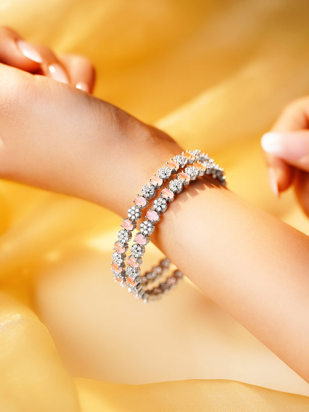 American Diamond Pastel Pink Statement Bangles