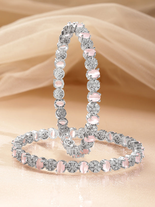 American Diamond Pastel Pink Statement Bangles