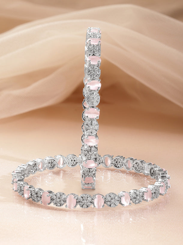 American Diamond Pastel Pink Statement Bangles