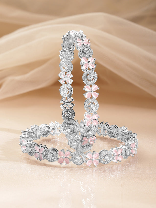 Pink American Diamond Floral Cluster Bangles