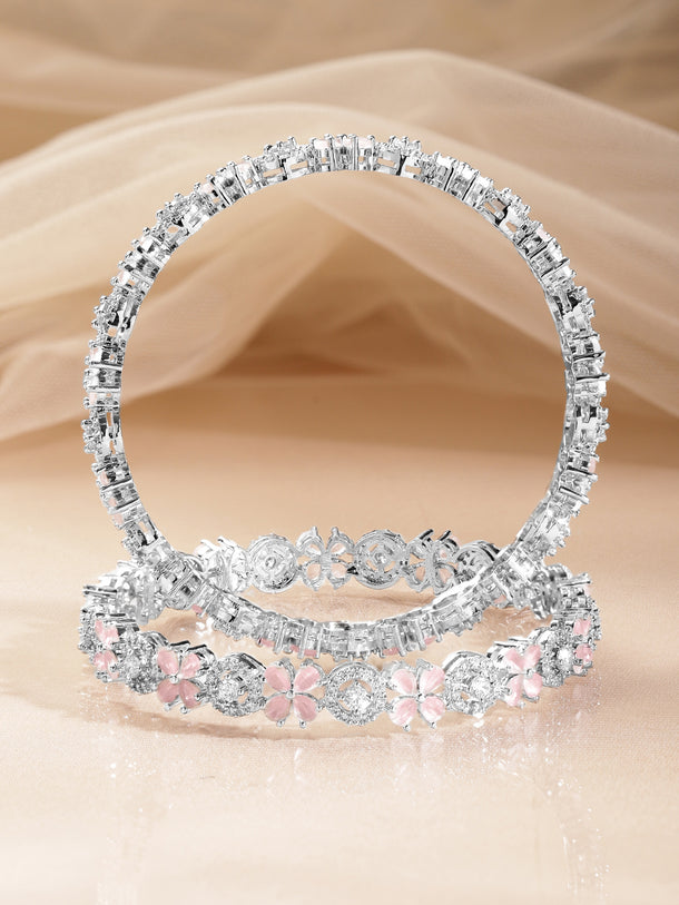 Pink American Diamond Floral Cluster Bangles