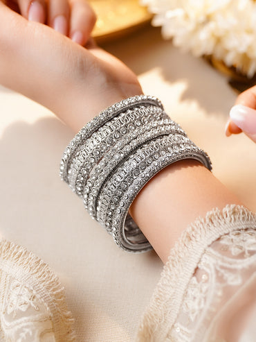 Crystal Radiance Silver Stack Bangles