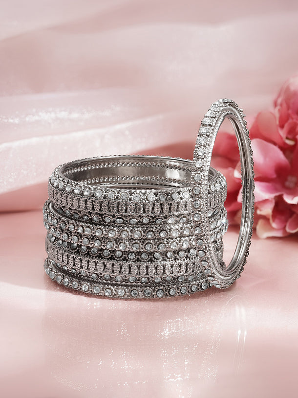 Crystal Radiance Silver Stack Bangles