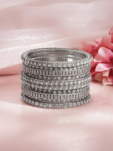 Crystal Radiance Silver Stack Bangles
