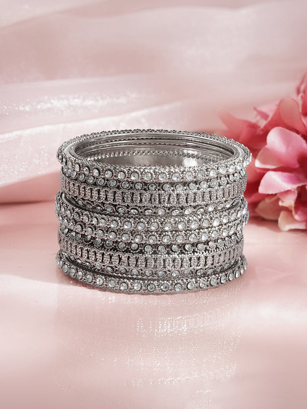 Crystal Radiance Silver Stack Bangles