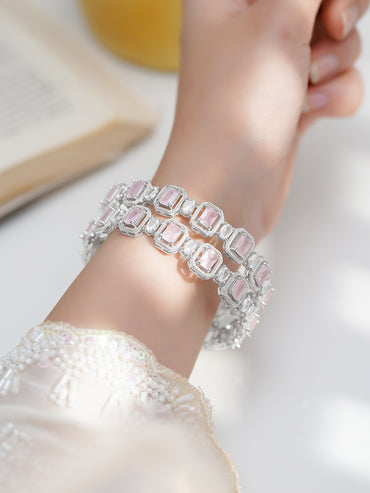Rhodium Plated Blush Crystal Radiance Bangles Set 2