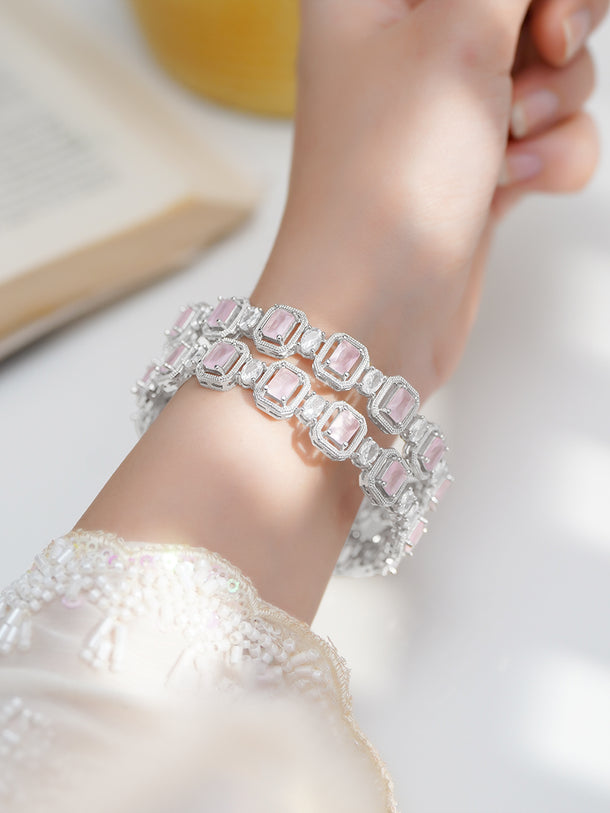 Rhodium Plated Blush Crystal Radiance Bangles Set 2