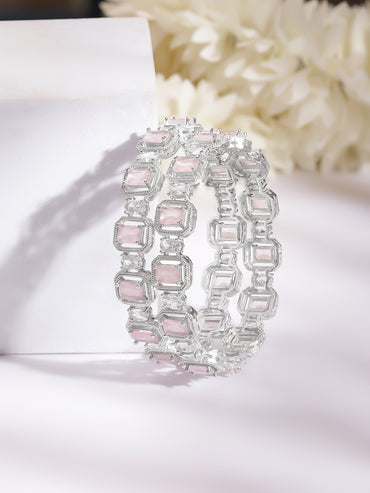 Rhodium Plated Blush Crystal Radiance Bangles Set 2