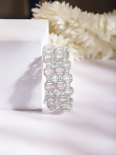 Rhodium Plated Blush Crystal Radiance Bangles Set 2