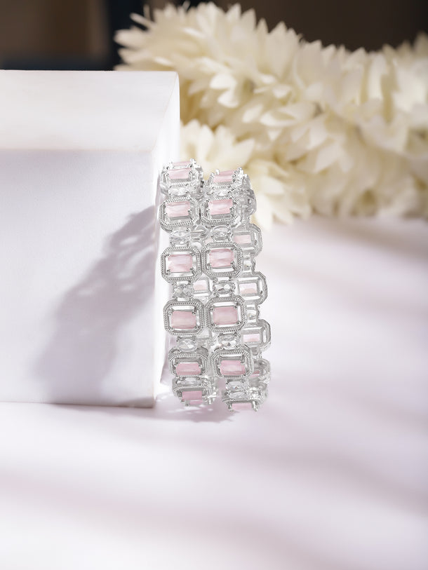 Rhodium Plated Blush Crystal Radiance Bangles Set 2