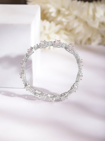 Rhodium Plated Blush Crystal Radiance Bangles Set 2