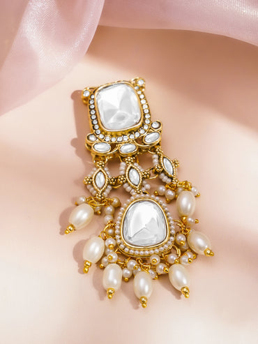 Rubans 18K Gold Plated Kundan Pearl Beaded Hair Clip Accessory