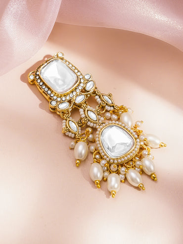 Rubans 18K Gold Plated Kundan Pearl Beaded Hair Clip Accessory